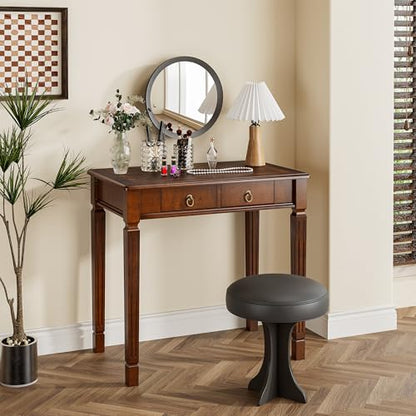 Cherry Walnut Writing Desks with Drawers, 31.5" Mid-Century Modern Computer Desk for Home Office, Secretary Desk for Living Room Study or Workspace, Easy Assembly Vanity Desk, SSZD1258 - size: 35.1"
