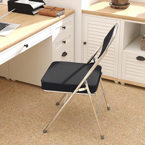 Folding Chairs with Padded Thick Seat & Backrest, Durable Corduroy Fabric,Indoor Outdoor Stackable Foldable Guest Chairs for Office Wedding Kitchen Dining, 350lb Capacity,Set of 6, Black - size: 6 Pack