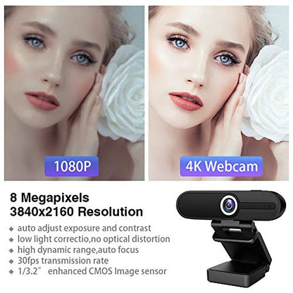 GoHZQ 4K Webcam with Microphone & Privacy Cover - 8MP Ultra HD USB Camera for Computer/Laptop/Switch 2, Pro Streaming Video Calling