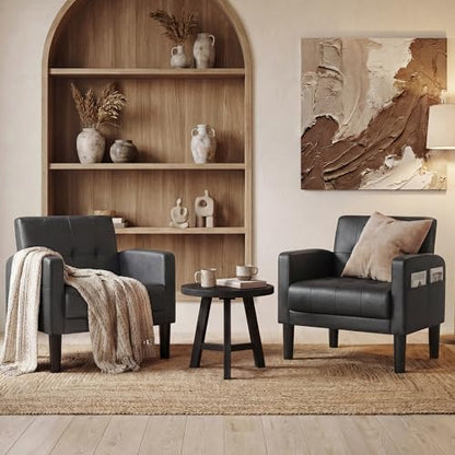 Black Leather Accent Chairs, Upholstered Tufted Armchairs for Living Room - color: Black, size: 30.9inch-2