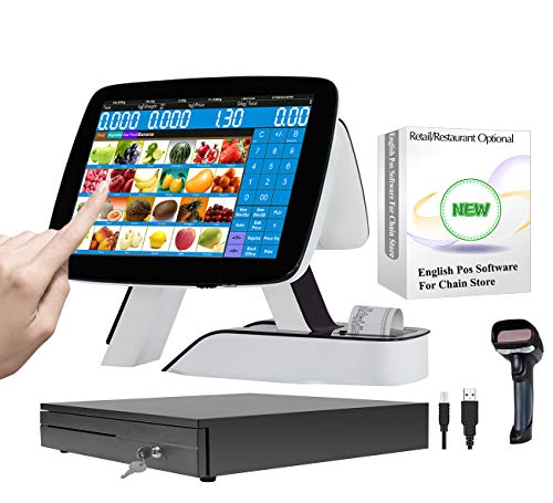 Smart Touch POS System Built-in Thermal Printer Cash Register PC with Software for Retail+Cash Drawer+Barcode Scanner - color: Set04