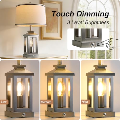 Modern Table Lamps Set of 2 for Living Room 23.75" Bedroom Nightstand Lamps | Touch Lamps with Three-level Dimming Nightlight, Bulbs Included, USB Charging Ports, Silver Modern Bedside Side Table Lamp - color: Metal Silver