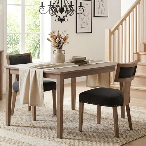 HNY Mid Century Modern Dining Chairs Set of 2, Farmhouse Linen Fabric Upholstered Accent Chairs Curved Nailhead Trim Backrest Kitchen Chairs, with Hardwood Frame, Charcoal - color: Charcoal Nailhead