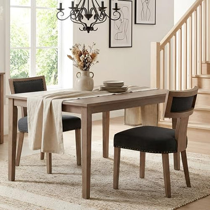 HNY Mid Century Modern Dining Chairs Set of 2, Farmhouse Linen Fabric Upholstered Accent Chairs Curved Nailhead Trim Backrest Kitchen Chairs, with Hardwood Frame, Charcoal - color: Charcoal Nailhead
