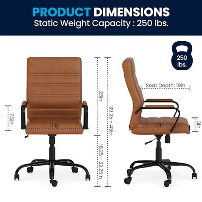 Flash Furniture LeatherSoft Executive Office Chair, Brown/Black | 360° Swivel, Height Adjustable, Commercial Grade - color: Brown Leathersoft/Black Frame