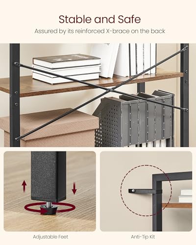 VASAGLE 5-Tier Bookshelf, Bookcase with Steel Frame, Book Shelf for Living Room, Home Office, Study, 11.8 x 31.5 x 60.2 Inches, Industrial Style, Rustic Brown and Ink Black ULLS081B01 - color: Rustic Brown + Ink Black, size: 5 Tiers (11.8"D x 31.5"W), sty