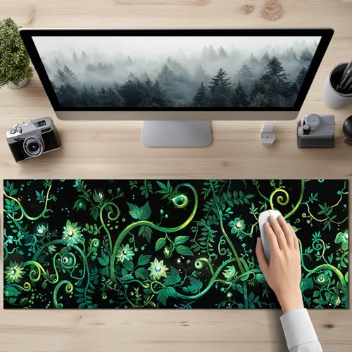 HOMETITUTE Large Mouse Pad 31.5x11.8 Inch Gaming Mousepad Green Vine Botanical Art Non-Slip Keyboard Desktop Protector Mat XL Mouse Pad for Home Office Laptop Wireless Mice Accessories - color: Green Vine Botanical Art