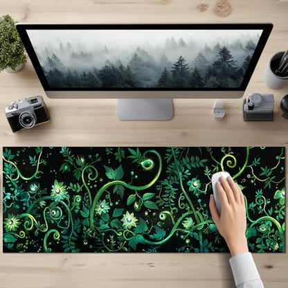 HOMETITUTE Large Mouse Pad 31.5x11.8 Inch Gaming Mousepad Green Vine Botanical Art Non-Slip Keyboard Desktop Protector Mat XL Mouse Pad for Home Office Laptop Wireless Mice Accessories - color: Green Vine Botanical Art