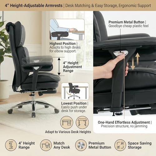 Big & Tall Office Chair, 400lbs Executive Chair with Footrest, Black - color: Black