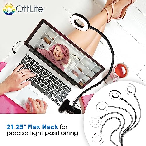 OttLite Capture Clip-On LED Ring Light, Black | ClearSun LEDs | 3 Color Temperature Modes | 10 Brightness Levels | 21.25-Inch Flexible Neck - color: Black Clip-On Light