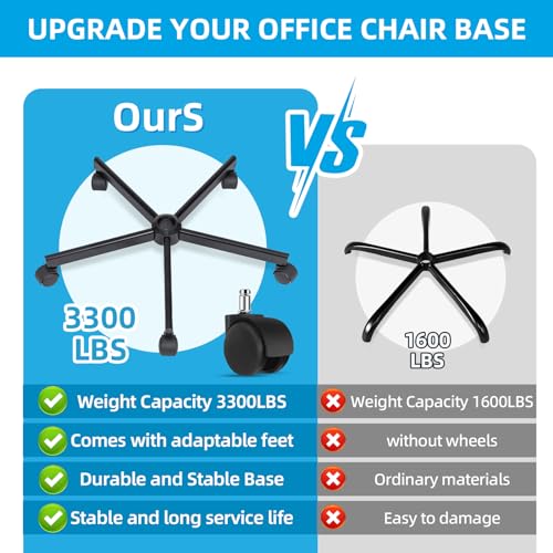 XSZD Criss Cross Home Office Swivel Chair Base – Durable, Steady and Easy Installation – Perfect for Criss Cross and Cross Legged Chairs with Replacement Casters (Black,Base+Wheel) - color: Black