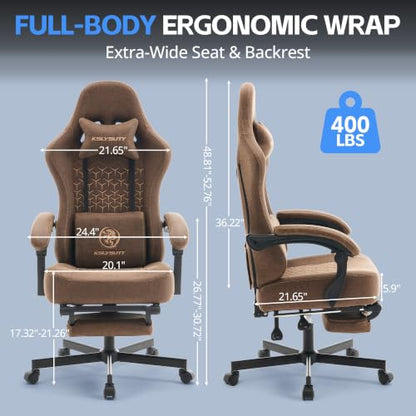Desk Computer Gaming Chair - Ergonomic Game Office Chair with Extended Footrest and Massage Lumbar Support, Home Gamer Video Game Chairs with Spring Cushion for Adults (Pro Brown Leather) - color: Pro Brown Leather
