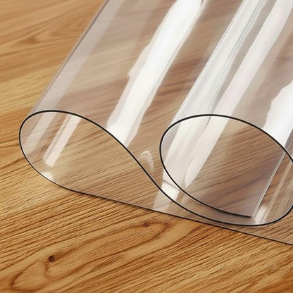 1.5mm Thick Clear Table Protector, Waterproof PVC Plastic Table Cover, Desk Mat for Nightstand，Durable Table Pad for Dining Room, Kitchen, Office, Writing Desk, and Coffee Tables