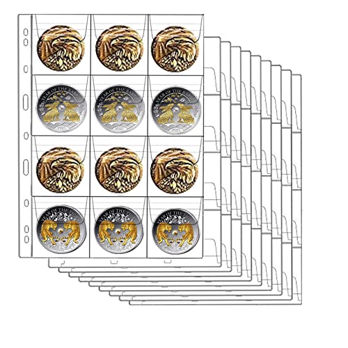 AITIME 12-Pocket Coin Sleeves, 10 Sheets Coin Pockets Pages for Binder - color: 10 Sheets-12 Pocket