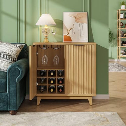 Fluted Coffee Bar Cabinet with Storage, Modern Sideboard Buffet Cabinet - color: Wood Grain, size: Coffee Bar - 15.7"D x 31.5"W x 31.5"H