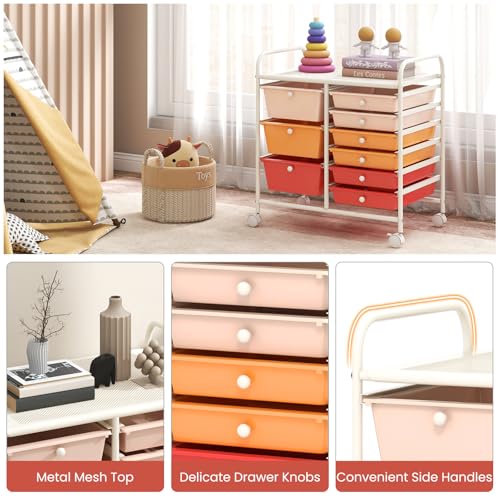 RELAX4LIFE 9 Drawer Rolling Storage Cart - Mobile Drawer Carts for Craft Art Supply Paper Salon, Utility Cart on Wheels for Classroom Teacher School Office, Rolling Cart with Drawers (Macaron) - color: Macaron, style: 9 Drawers