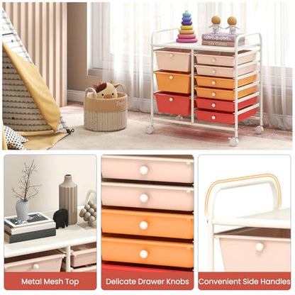 RELAX4LIFE 9 Drawer Rolling Storage Cart - Mobile Drawer Carts for Craft Art Supply Paper Salon, Utility Cart on Wheels for Classroom Teacher School Office, Rolling Cart with Drawers (Macaron) - color: Macaron, style: 9 Drawers