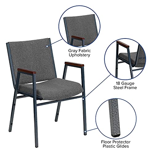 Flash Furniture HERCULES Series Heavy Duty Gray Fabric Stack Chair with Arms and Ganging Bracket - color: Gray Fabric, size: Set of 1