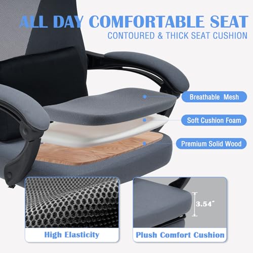 Ergonomic Office Desk Chair with Footrest - Adjustable Lumbar Support & 3D Headrest, 90-160° Reclining Mesh High-Back Rolling Work Swivel Computer Chair - Home Office/Gaming, 400lbs Capacity
