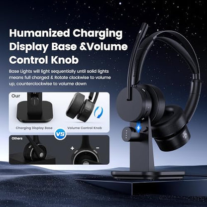 Wireless Headset with Mic for Work, Bluetooth Headset with Microphone for PC, Noise Cancelling Headphones with Mic Mute Button & USB for Call Center/Office/Home/Computer/Laptop/Cell Phones/Teams/Zoom