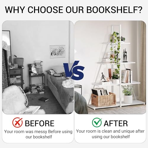 Book Shelf, 4 Tier Ladder Bookcase with Sailboat A-Shaped Design, Narrow Storage Display Shelves, Sturdy Wood and Metal Frame, Modern Bookshelf for Living Room, Home Office, Bedroom, Small Spaces