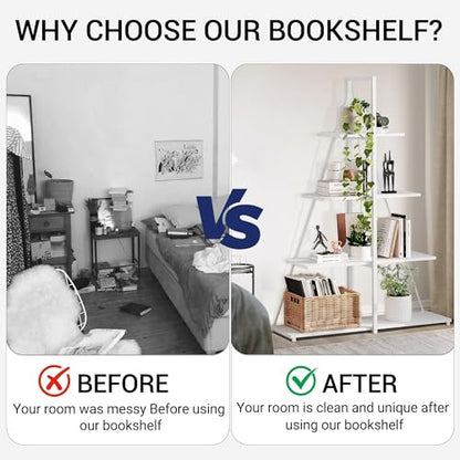 Book Shelf, 4 Tier Ladder Bookcase with Sailboat A-Shaped Design, Narrow Storage Display Shelves, Sturdy Wood and Metal Frame, Modern Bookshelf for Living Room, Home Office, Bedroom, Small Spaces