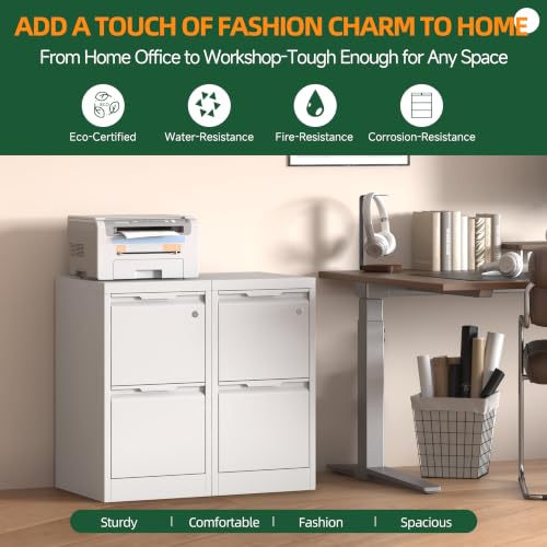 2 Drawer File Cabinet with Lock, Metal Vertical Small File Cabinet - color: White, size: 2 Drawer - Vertical