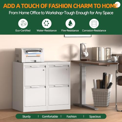 2 Drawer File Cabinet with Lock, Metal Vertical Small File Cabinet - color: White, size: 2 Drawer - Vertical