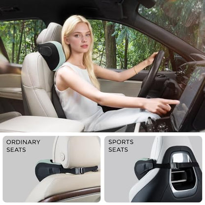 BEBAS Ergonomic Car Headrest Pillow, Memory Foam Neck Support, Green - color: Green
