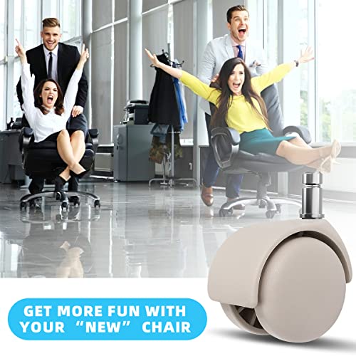 Omyoffice Office Chair Replacement Wheels - 2 in Set of 5 Plastic Casters | 1000 lbs Heavy Duty, 360° Smooth Rolling Casters for Hardwood Carpet, Universal Fit 7/16"x7/8" Stem 11mm, Easy Install, Beige