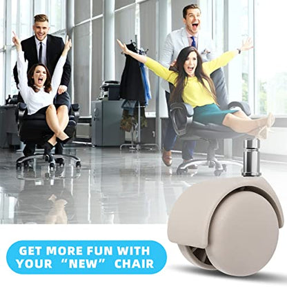 Omyoffice Office Chair Replacement Wheels - 2 in Set of 5 Plastic Casters | 1000 lbs Heavy Duty, 360° Smooth Rolling Casters for Hardwood Carpet, Universal Fit 7/16"x7/8" Stem 11mm, Easy Install, Beige