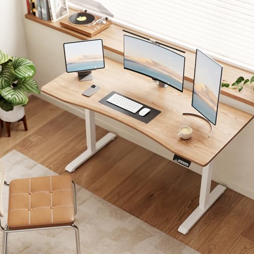 Solid Wood Electric Standing Desk, 55"x23.6" Oak Standing Desk | 1 BOX,Home Office Desk with 3 Stages Single Motor, Wood Standing Desk with T-Shaped Metal Bracket for Gaming - color: Natural, size: 55"x23.6"