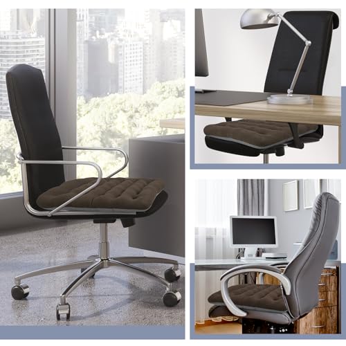 BUYUE Good Support Office Chair Cushion Padded, Soft Velvet Comfortable Non-Slip Seat Cushion for Computer Desk Kitchen Chair (1 Count, Brown) - color: Brown
