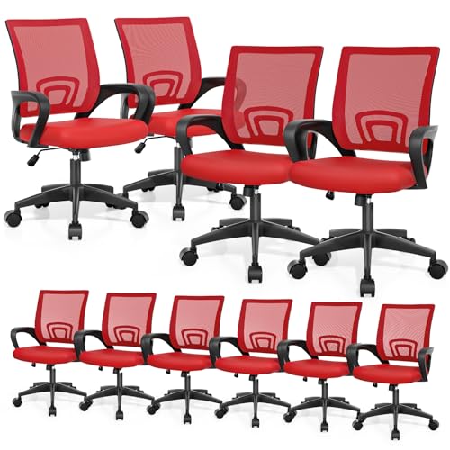 Magshion Ergonomic Office Chairs 10 Pack, Mid-Back Mesh Desk Chair, Red | Adjustable Swivel Computer Chair, Lumbar Support & Breathable Backrest, For Gaming, Work, Study, 300 LBS Capacity - color: Red, size: 10 Pack