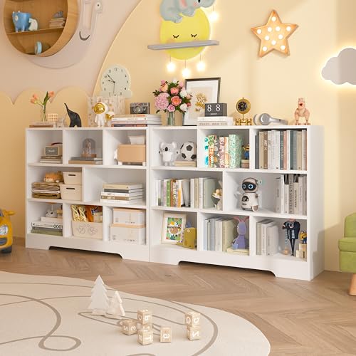 Book Shelf, 8 Cubes Storage Organizer, Open Shelf Bookcase White Bookshelf | 3-Tier Wooden Cube Shelf, Freestanding Cube Storage for Bedroom, Living Room, Home Office - color: White, size: 8 Cubes-2 PCS
