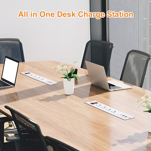 4 Outlets Recessed Power Strip with USB C 20W, Fast Charge Desktop Power Outlet Flush Mount Desk Extender 6.56 ft Extension Cord Plug in Furniture Conference Hotel - color: White
