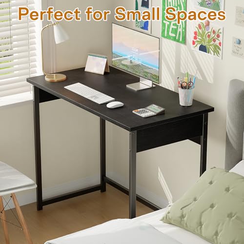 ALISENED Small Computer Desk, Office Desk with Metal Frame, 37.5 Inch Home Office Desk, Water-Resistant, Scratchproof Surface, Table for Small Spaces, Black - color: Black, size: W-37.5in
