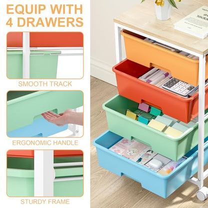 SYKIARIOL Rolling Cart with Drawers, 4-Drawer Utility Cart, Macaron - color: Macaron, size: 4 Drawers