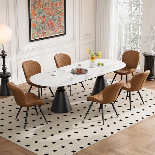 Dining Chairs Set of 6 Modern Fabric Dining Room Chairs Upholstered Dining Chairs with Thick Cushions Metal Legs Armless Back Chair for Kitchen and Living Room Brown - color: Brown (Fabric), size: Set of 6