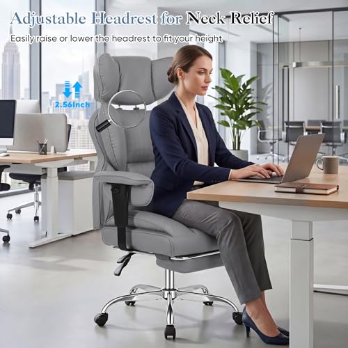 DUMOS Big and Tall Home Office Desk Chair, Executive Chair with Footrest - color: Grey, size: Adjustable Armrest