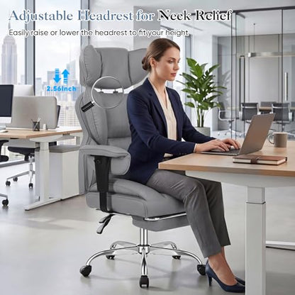 DUMOS Big and Tall Home Office Desk Chair, Executive Chair with Footrest - color: Grey, size: Adjustable Armrest
