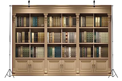 BELECO 7x5ft Fabric Bookshelf Backdrop Library Study Room Office Bookcase Books Background for Video Conference Zoom Meeting Home Office Decoration Photo Booth Studio Props - size: 7x5FT