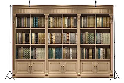 BELECO 7x5ft Fabric Bookshelf Backdrop Library Study Room Office Bookcase Books Background for Video Conference Zoom Meeting Home Office Decoration Photo Booth Studio Props - size: 7x5FT