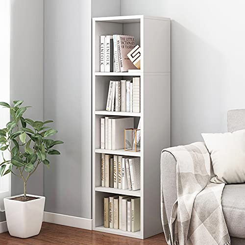 IOTXY Small Narrow Corner Bookcase - 47" Tall Gap Storage Cabinet, White | Modern Minimalist Style, MDF Material, Adjustable Shelves, 5 Cubes Open Bookshelf, Floor Tower Rack, Space-Saving Organizer - color: White, size: 5-Cubes without Door