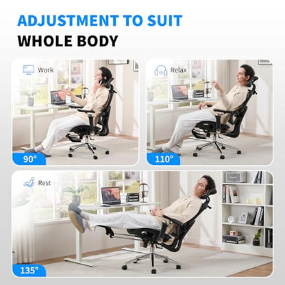 Mesh Ergonomic Office Chair with Footrest,Black | 6D Armrests,High Back Mesh Gaming Chair with Lumbar Support,Adjustable 3D Headrest for Home Office Desk Chair - color: Black, style: Executive