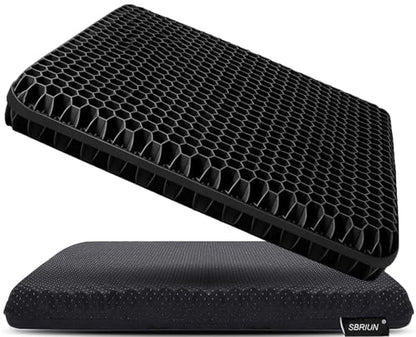 Gel Seat Cushion for Long Sitting, Double Thick, Pressure Relief | Cooling, Soft&Breathable | Sciatica, Hip&Coccyx Pain Relief | Gel Cushion for Office Chair, Home, Car, Wheelchair | Anti-Slip - color: Black