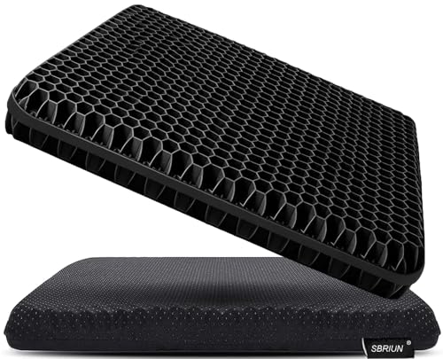 Gel Seat Cushion for Long Sitting, Double Thick, Pressure Relief | Cooling, Soft&Breathable | Sciatica, Hip&Coccyx Pain Relief | Gel Cushion for Office Chair, Home, Car, Wheelchair | Anti-Slip - color: Black