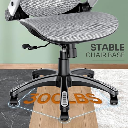 GABRYLLY Ergonomic Office Chair, High Back Home Desk Chair with Headrest, Flip-Up Arms, 90-120° Tilt Lock and Wide Cushion, Big and Tall Mesh Chairs for Man Woman, Grey Task Chair - color: Grey