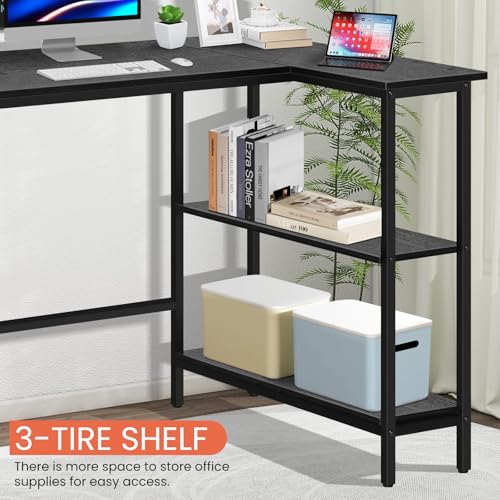 BLKMTY L-Shaped Computer Desk with Storage Shelves, 43" Home Office Corner Desk for Small Spaces, Reversible Study Writing Table Workstation, Black - size: 43 Inches