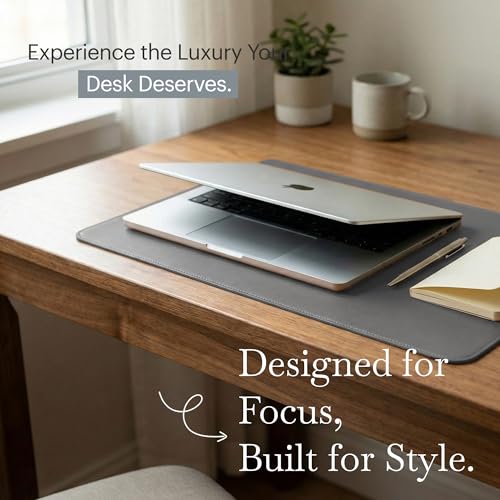 Rikan Small Desk Blotter with Smooth Surface-Vegan Leather Stylish Desk Mat Ideal for Keyboard, Laptop & Device Placement - Perfect Laptop Pad Protects Your Desk, Enhances Style & Productivity - Grey - color: Grey, size: 15 IN x 11 IN